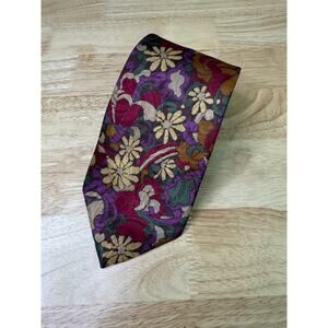 Van Heusen 100% Silk Men's Neck Tie Magenta Gold Green Wearable Art Floral